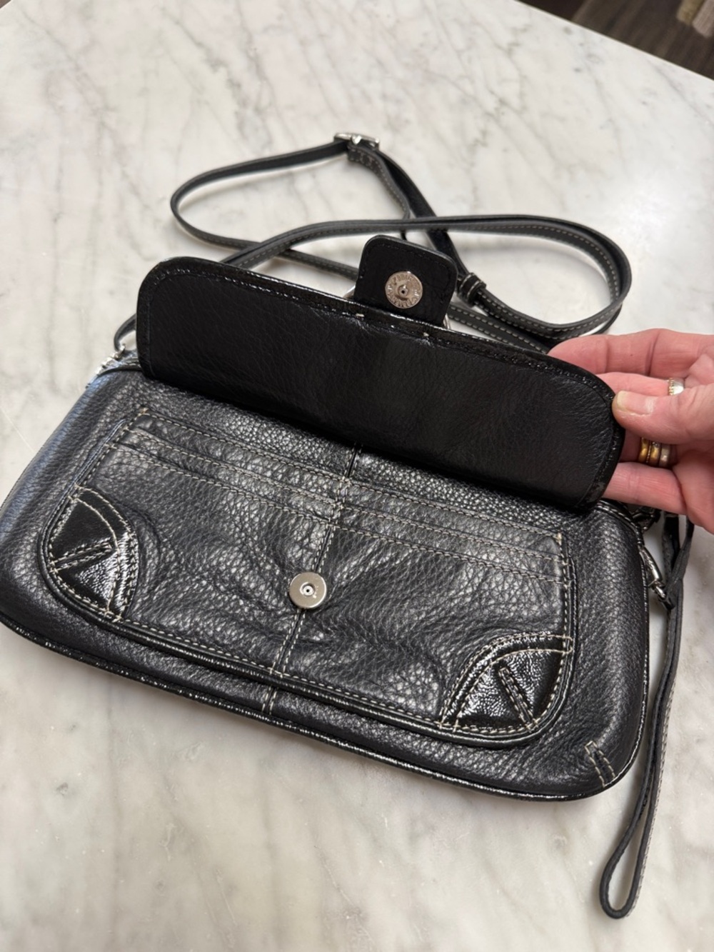 Brighton Black Patent Leather/Leather Clutch Wristlet Crossbody Bag - Picture 2 of 10